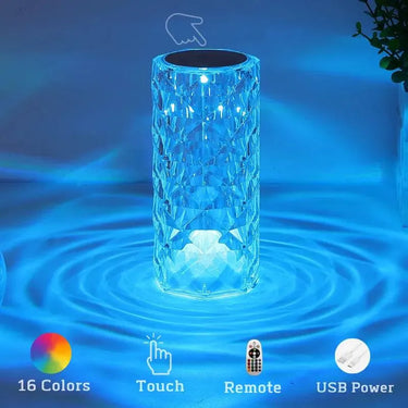 RoseGlow™ Crystal Diamond Rose Lamp - 16 Colors Touch/Remote Night Light - TechShopi